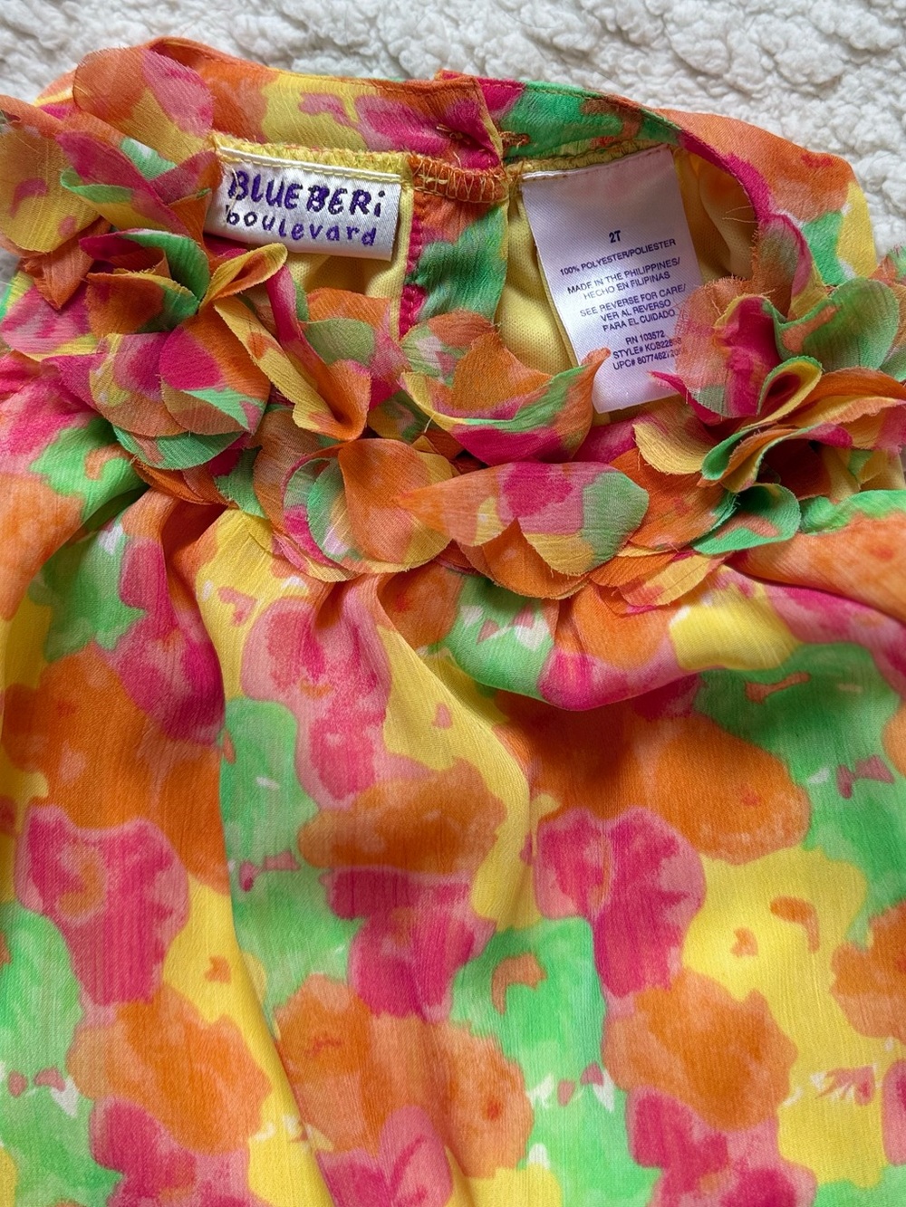 Kids Blueberi Boulevard Dress Yellow Pink Orange Green Floral Halter Ruffle 2T - Picture 2 of 7